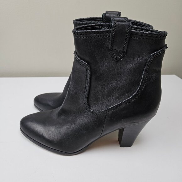 Karl Lagerfield Province Leather Trimmed Heeled Booties 8.5‎ Black Boot - Picture 2 of 11